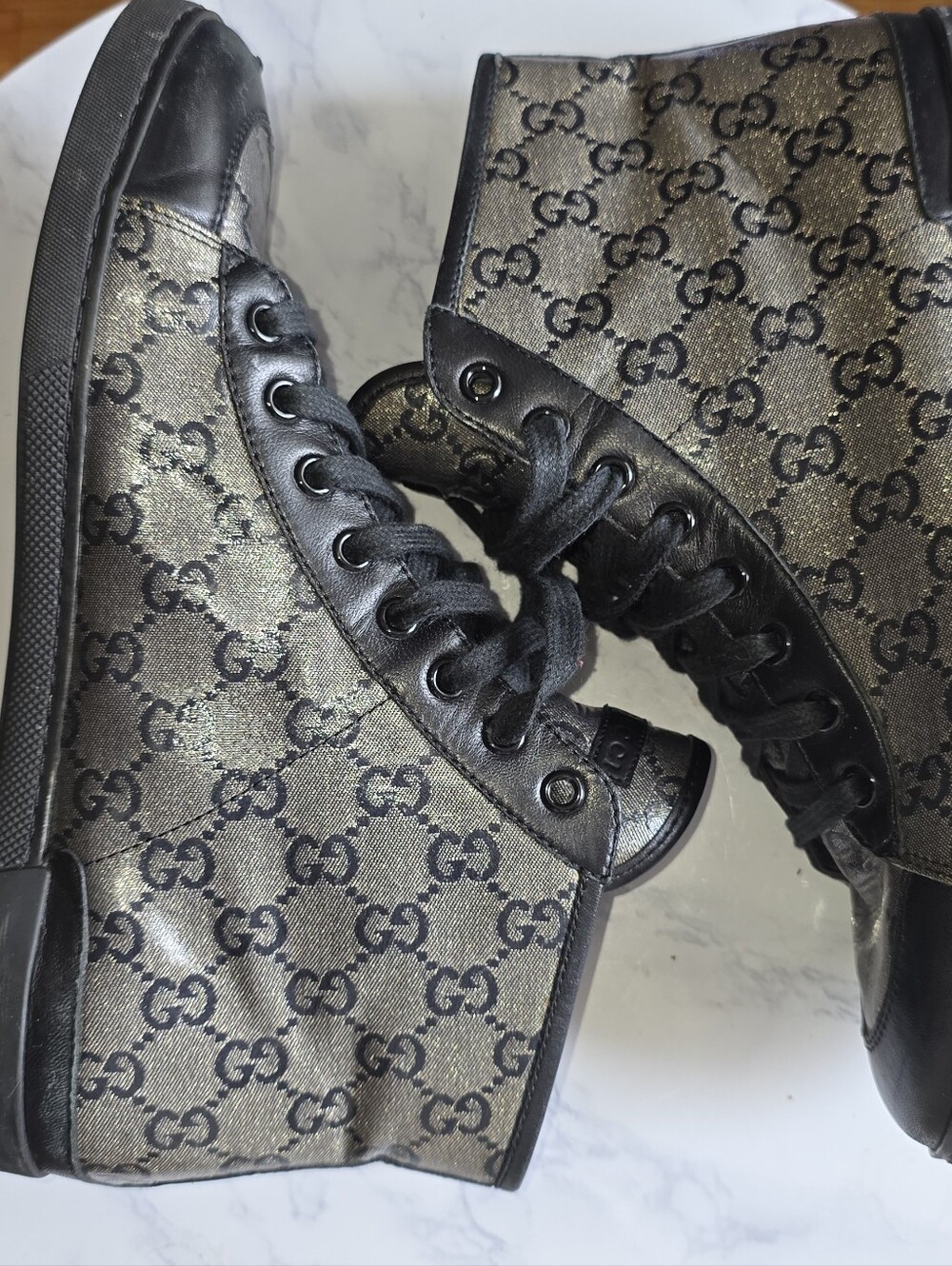 Gucci Metallic Black GG Monogram High-Top Sneaker